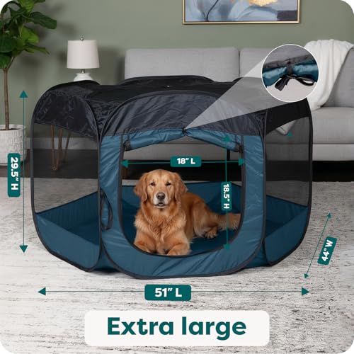 Image of FurHaven Soft-Sided Dog & Cat Playpen, Portable Foldable Indoor & Outdoor Pet Playpen with Mesh Windows & Zippered Door, Sailor Blue, Extra Large