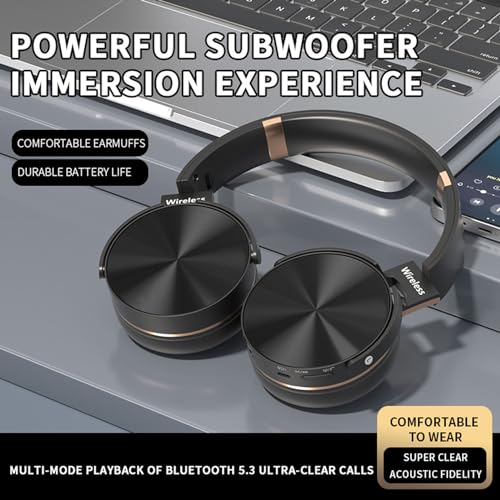 CherryBlossoms Wireless Over Ear Headphones, Head-Mounted Wireless Headset, Foldable Sports Earphones, Ultra-Long Battery Life, Ultralight Painless Wear (Black)