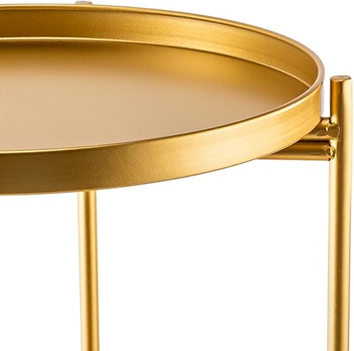 Miniatura 8 de Mesa auxiliar redonda, mesa auxiliar de 2 niveles, mesa auxiliar redonda de metal con bandeja extraíble, pequeña mesa decorativa plegable, mesita de