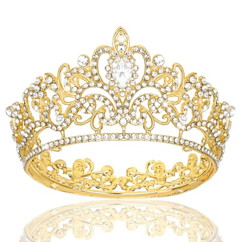 YARIEW Small Gold Crystal Crown Flower Bouquets Accessories Rhinestones Wedding Cake Topper Birthday Crown Cake Decorations Bridal Costume Cosplay Hair Accessories