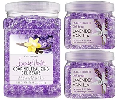 Smells Begone Odor Eliminator Gel Bead Value Pack - Air Freshener - Eliminates Odors in Bathrooms, Pet Areas, Boats, RVs & Cars - Made with Essential Oils - Lavender Vanilla Scent