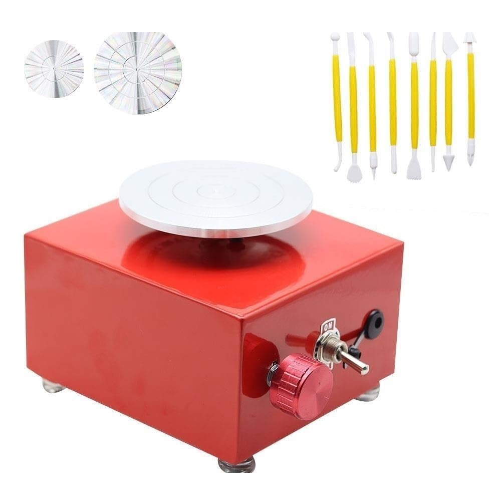 Mini gramofony koło garncarskie maszyna garncarska elektryczne koło garncarskie DIY Craft koło garncarskie narzędzia ceramiczne narzędzia gliniane z tacą Narzędzie DIY(Rood)