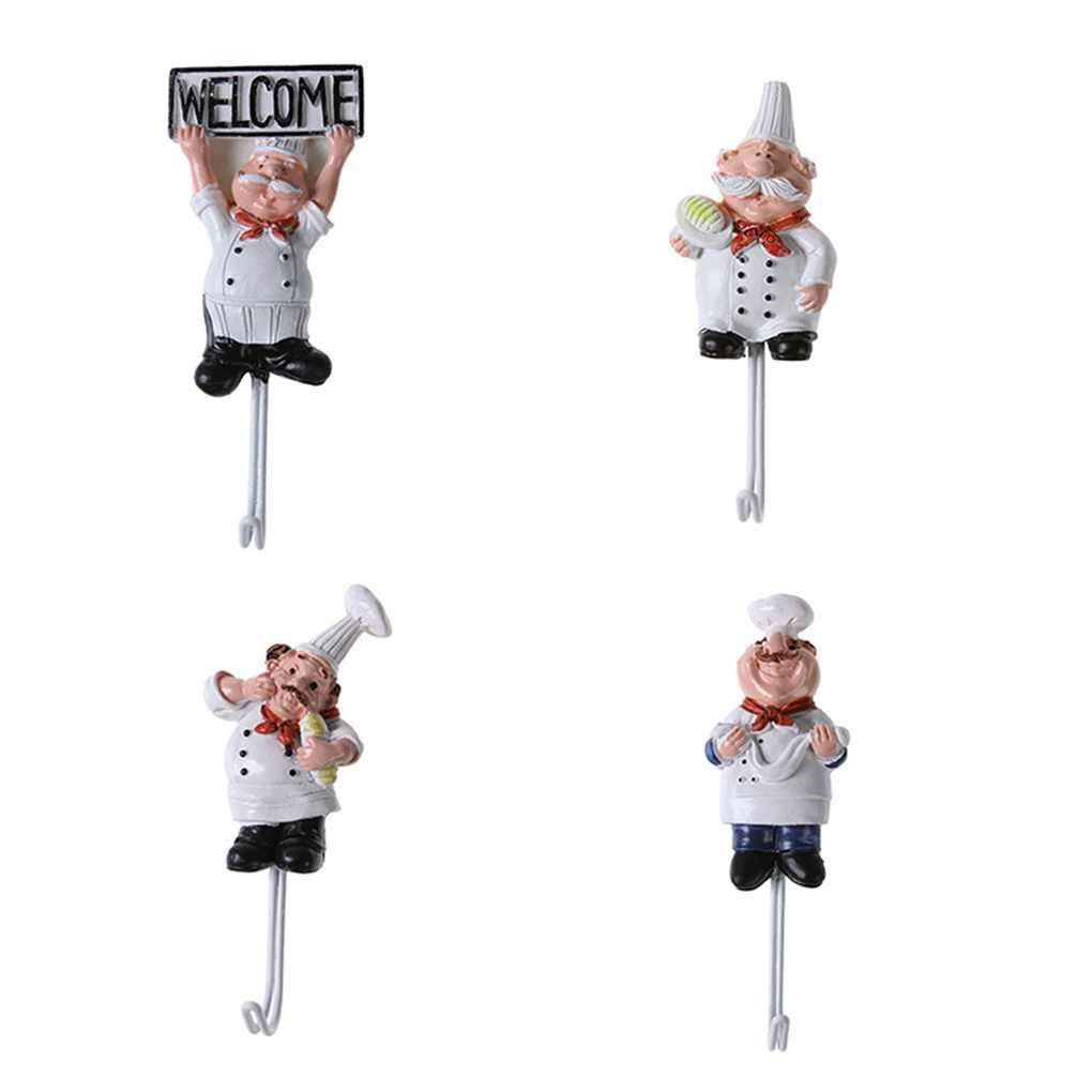 4pcs Chef Cartone Animato in Acciaio Inossidabile Importante Abbigliamento Appendiabiti Cappello Gancio da Cucina in Acciaio Inossidabile Bagno Asciugamano Ganci