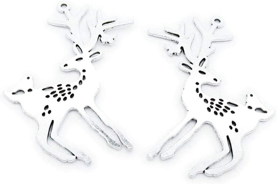 140 Pieces Antique Silver Tone Jewelry Charms Suppliers Arts Crafts Making Beading Findings Crafting V9FV9H Christmas Deer Buck