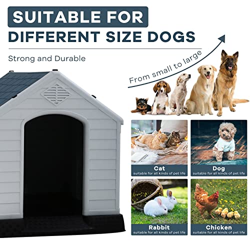 Dog House Large Dog Crates 39 Inch High Plastic Kennels For Small Medium Large Dog With Air Vents And Elevated Floor Outdoor,Indoor, Blue #TOP1