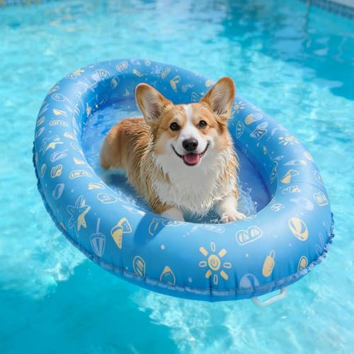 BurgeonNest Dog Pool Float Raft, 48'x27' Dog Raft for Small Medium Dogs up to 55 lbs, 2-in-1 Dry & Cooling Mode with Adjustable Drain Hole, Tear-Resistant Fabric & Sturdy Handle for Pool Lake River