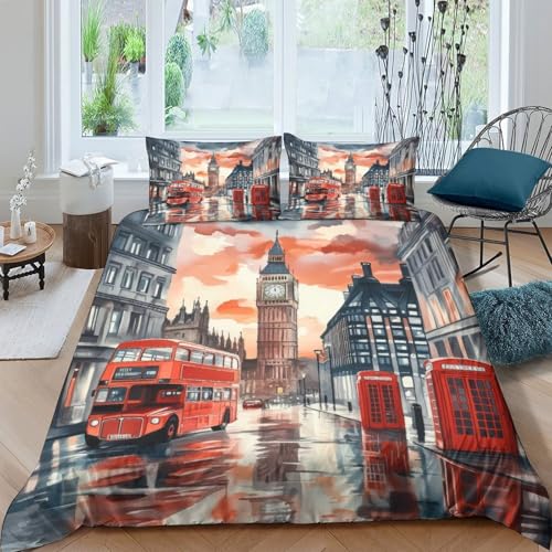 NAOFEKUID London Vintage 3D Imprimé Housse de Couette Microfibre Paysage Urbain Décoration...