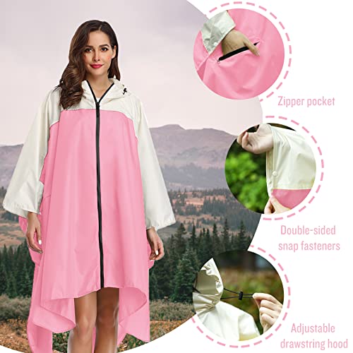 Image of SaphiRose Adult Rain Poncho Waterproof Hooded Zipper Raincoat with Pockets | OEKO-TEX Certified 100% Polyester, Lightweight Packable Storage Pouch, Heat-Sealed Seams, Quick-Dry for Outdoor Hiking