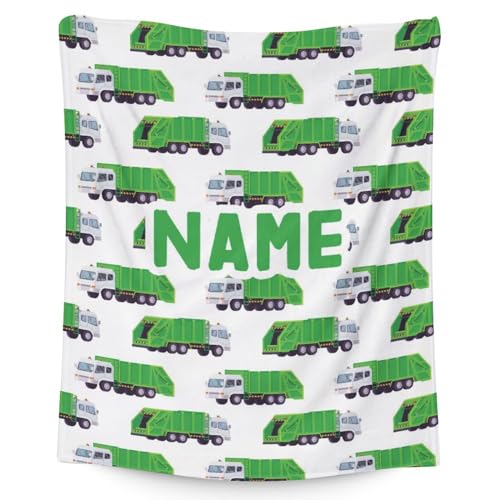 Mercuryelf Custom Garbage Truck Blanket Gift - 60x80 Inches Modern Throw Blankets for Boys - White Soft, Fuzzy & Warm Throws for Bed, Couch
