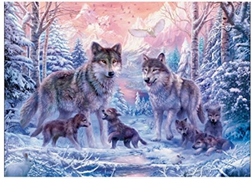 5D DIY Full Beads Crystal Diamond Rhinestone Painting By Number Cross Stitch Embroidery DIY Craft Wolf Family (20x30)CM