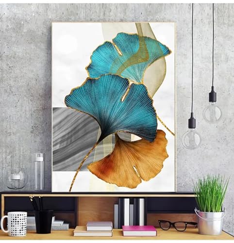 Peinture murale moderne de feuilles dorées TONGYINLI l'élégance artistique du triptyque - 3