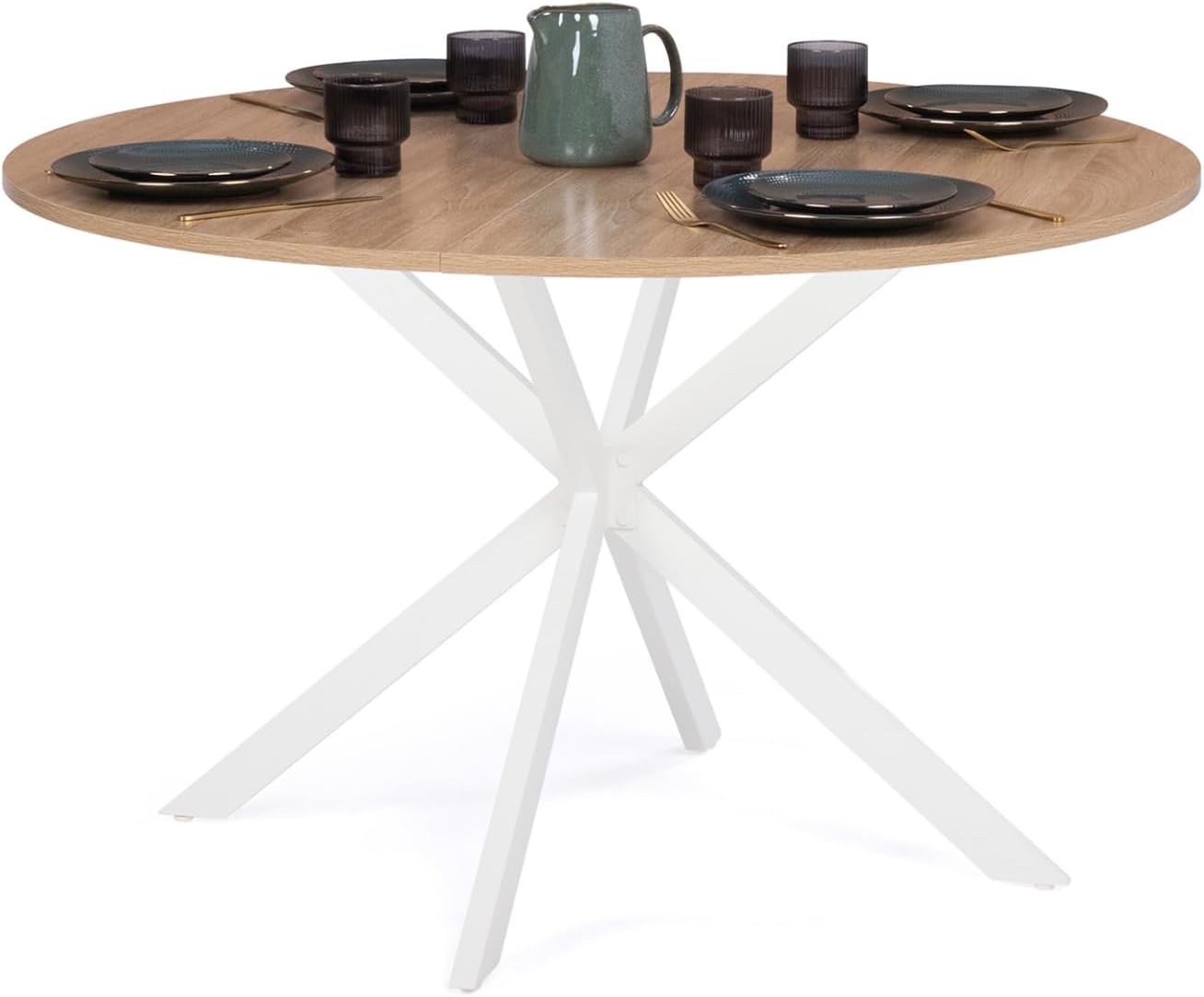Mesa de comedor redonda IDMarket Alix blanca con patas de araña de madera