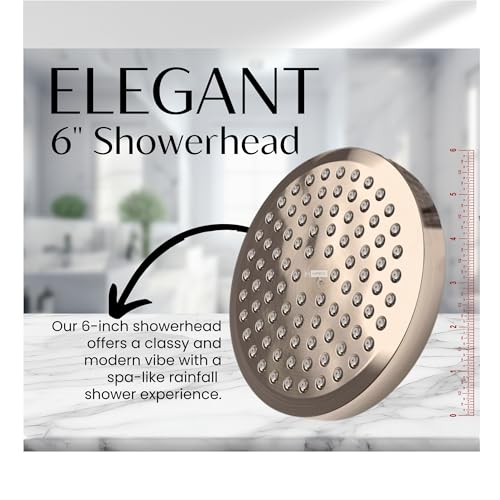 HPGD Shower Head - High Pressure Rain, 6-Inch Round, Luxury Nickel Finish, Universal Shower Head Replacement, Premium Quality Anti-Clogging Nozzles, Tool-Free Minute Installation (Brushed Nickel) by HPGD - Used condition - Image 2