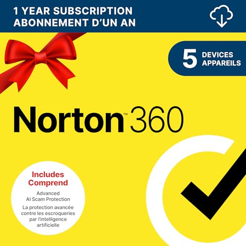 Norton - Norton 360, 2026 Ready, Antivirus software for 5 Devices, 1-Year Subscription - Includes VPN, Password Manager and PC Cloud Backup [Download] - -72%