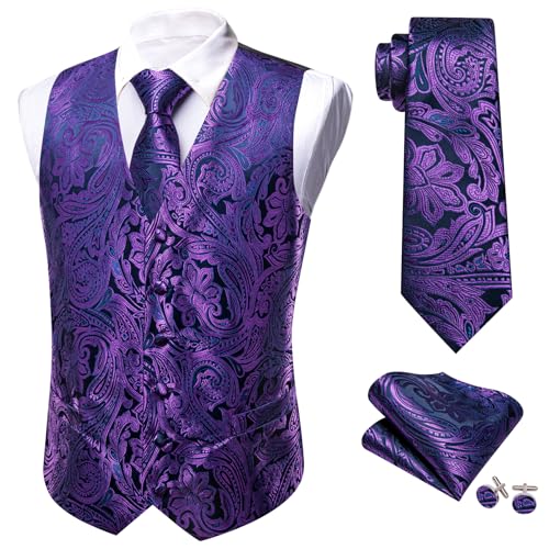 Image of Barry.Wang Formal Men Flower Vest Paisley Jacquard Silk Ties Suit Waistcoat Set Wedding 5PCS