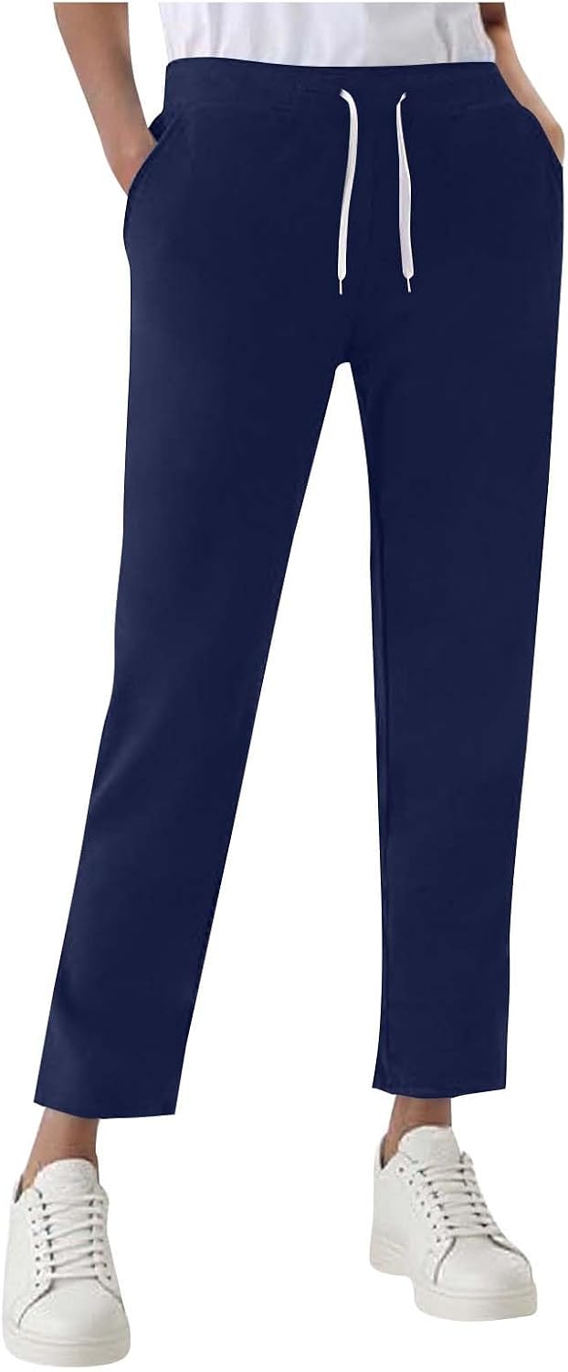 Womens Casual Sweatpants Drawstring Elastic Waist Straight Leg Joggers Running Athletic Track Pants with Pockets