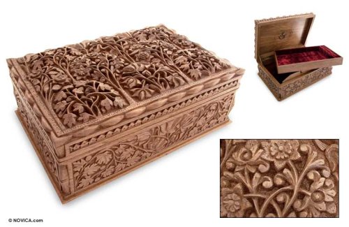 Novica Floral Walnut Wood Jewelry Box, Brown, Floral Dance' #TOP1