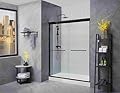 YELNA Shower Door 56-60 in W x 72 in H, Black Sliding Shower Glass Door Adjustable Semi Frameless Shower Door, Certified Thick Clear Clear Tempered Glass, 304 Stainless Steel Hardwares, Matte Black