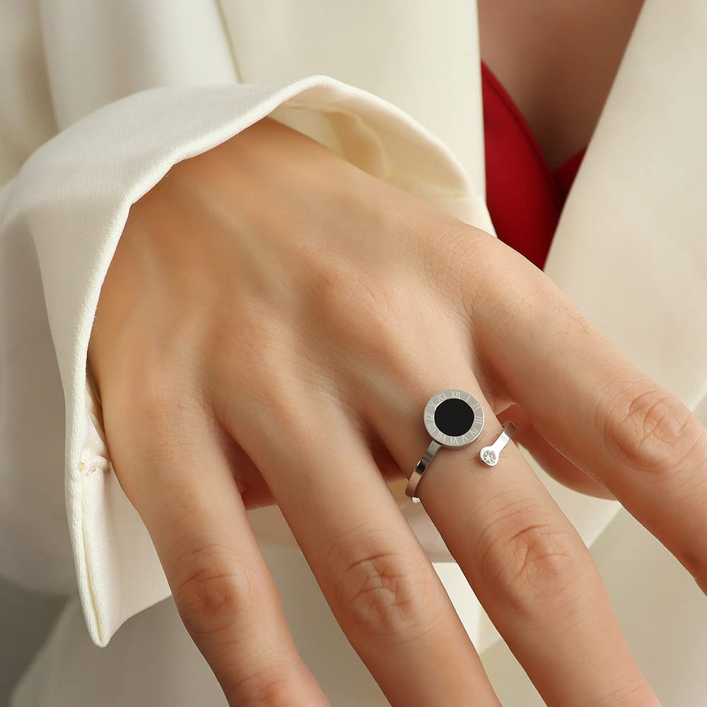 Anneau d'ouverture de Chiffre Romain de Disque Noir Classique pour des Bijoux à la Mode Simples de femmesDurabilité
