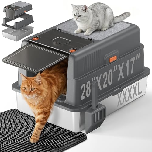 Arenero cerrado de acero inoxidable para gatos extra grande miniatura 1