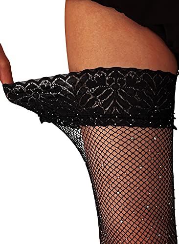 LUCKELF Women's Thigh High Stockings Fishnets with Silicone Lace Top 8+ Colors Fishnet Stockings Sparkle Tights2