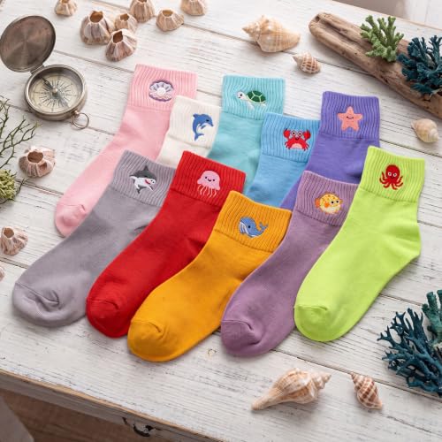 Image of Eurzom 10 Pairs Socks Womens Crew Elastic Ankle Length Cotton Socks Aesthetic Cute Lightweight Low Cut Gifts for Women