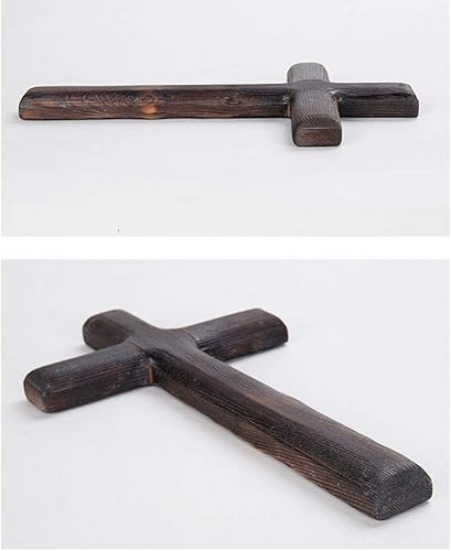 Miniatura 7 de Ewer Cruz de Jesús montada en la pared de 11 pulgadas, cruz de madera rústica, decoración de pared de madera maciza, cruz de Jesús santa, negro,