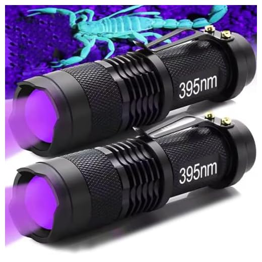 2Pcs LED UV Flashlight Portable Mini Ultraviolet Torch Waterproof Zoomable Violet Lights Urine Scorpion Detector UV Lamp (395nm)