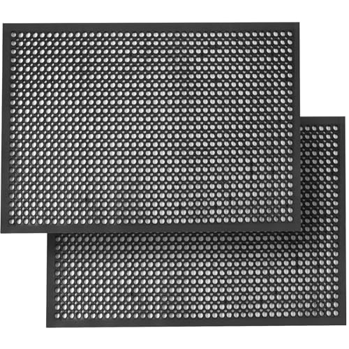 Anti Fatigue Rubber Mats - 2 Pack Restaurant Kitchen Non-Slip Bar Floor Entry Door Drainage Mats - Indoor/Outdoor Use - 36 x 60 Inches