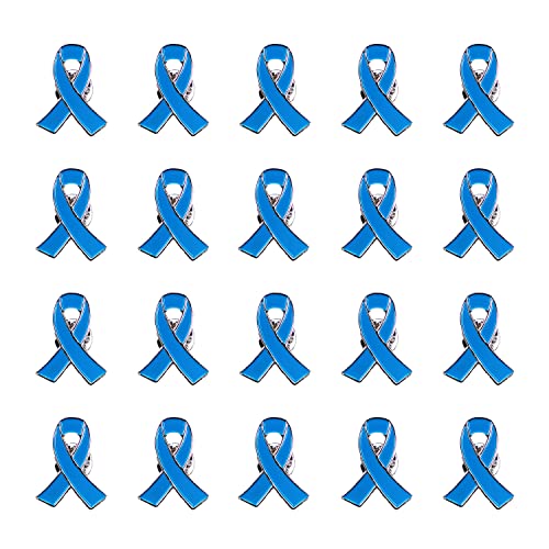 Blue Ribbon Pin 20 Pcs Colon Cancer Prostate Cancer Awareness Pin Blue Brooch Enamel Lapel Pins