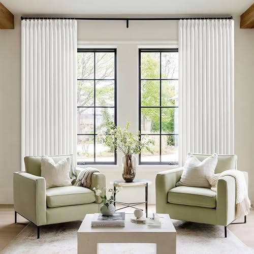 Image of 70 Wide Off White Semi Sheer Pinch Pleated Linen Curtains 96 Inch Long