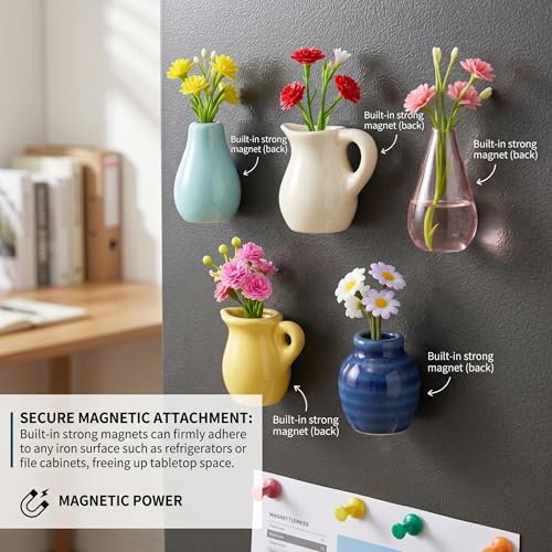 Mini jarrones magnéticos de cerámica para plantas pequeñas e imanes de florero decorativos 3