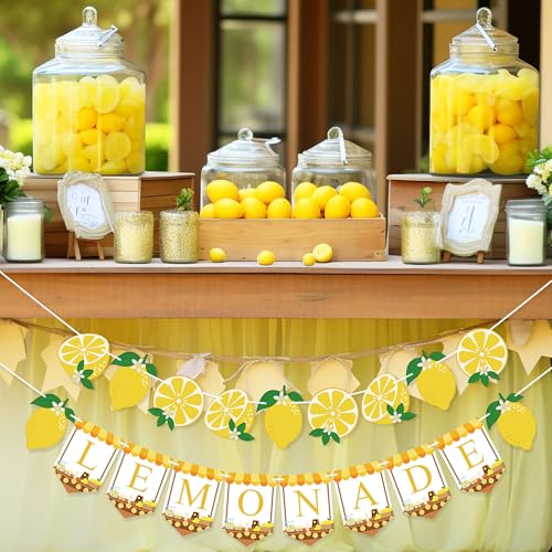 Image of Lemonade Stand Supplies Banner Lemonade Sign Lemon Garland | Lemon Party Decorations for Birthday, Baby Shower, Lemon Party Decor, Fruit Themed Favors