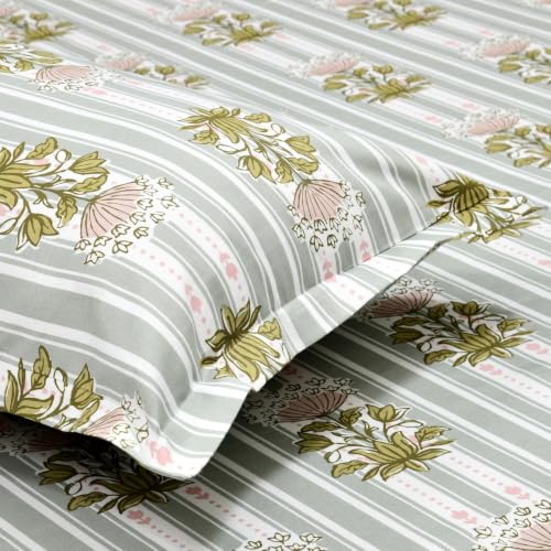 Image of Haus & Kinder Double Bed Bedsheet for Queen Size Bed, Queen Size Bed Sheet with 2 Pillow Covers 90 Inch x 100 Inch | Premium Soft & Silky Pure Cotton 186 TC Double Bedsheet | Heritage Garden