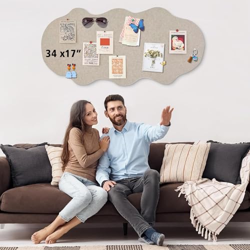 Cloud Vision Photo Board - 87 x 43 cm Large Cork Notice Board for Walls, Home & Bedrooms | Pinboard for Office Decor