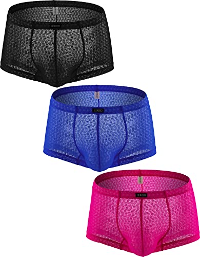 iKingsky Men's Lace Boxer Briefs See Through Bulge Shorts Underwear Sexy Semi Sheer Trunk Under Panties