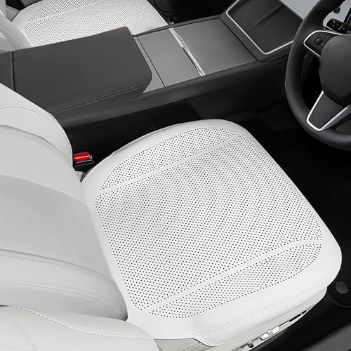 Erivis 2Pcs Nappa Leather Front Seat Covers for Tesla Model Y/3 Highland/Juniper 2025 2026 Interior Accessories Breathable All-Season Non-Slip Full Cover Bottom Seat Protectors Cushion White