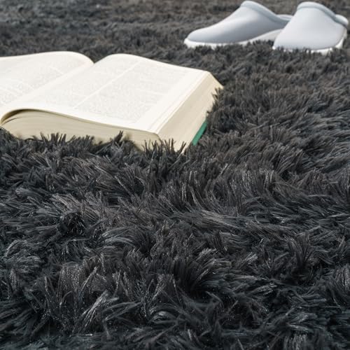 Paco Home Hochflor Teppich Wohnzimmer rutschfest Fellteppich Shaggy Flauschig Weich Modern Kunstfell Fell Imitat Einfarbig, Grösse:140x200 cm, Farbe:Anthrazit - 3