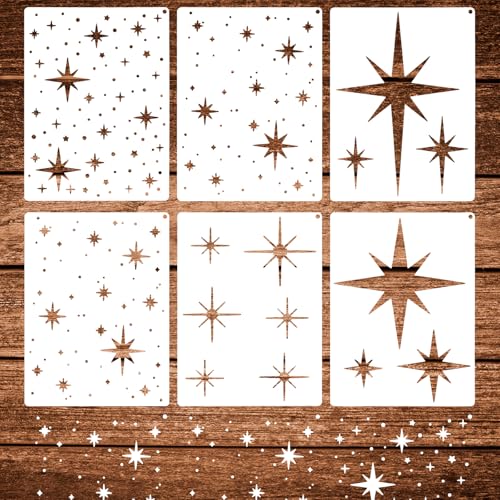 Shimmeroo 6 Stück Große Sternen Schablone Wiederverwendbare Wandschablone Funkelnde Stern Airbrush Schablonen für Wände,Leinwand, Stoffe, Decken und Heimdekoration(20x15cm)