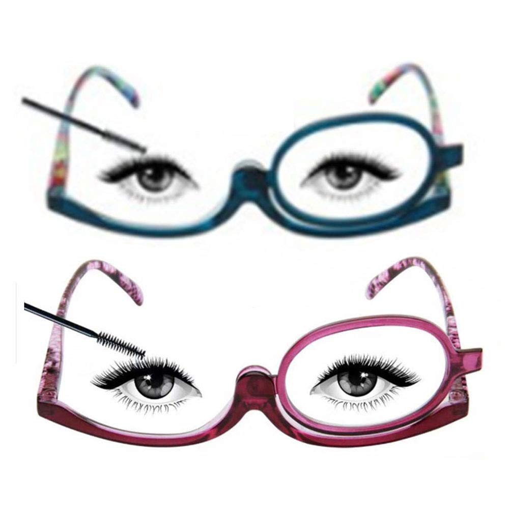 HZWL Make-up Reading Glasses (2 Pieces) Ladies Single-lens Cosmetic Magnifying Glass Colorful Glasses Legs Purple+Blue-+2.0
