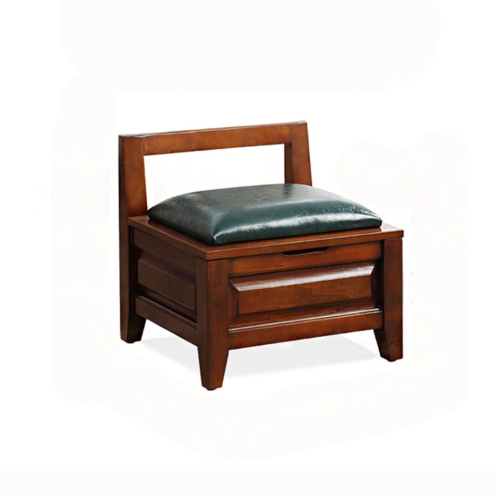 Banc à chaussures rétro en cuir et bois pour rangement d'entrée