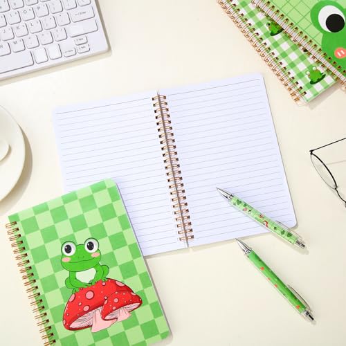 Image of Resurhang 6 Pack A5 Frog Spiral Notebooks Preppy Journal Cute Aesthetic Hardcover Ruled Notebooks with Ballpoint Pens for Office School Day Classroom Prize Supplies, 5.5 x 8.3 Inch