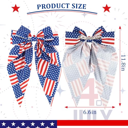 CURASA 4th of July Satin Hair Bows Para Mujeres y Niñas 4PCS Moños de Cinta con Bandera Americana Pinzas de Pelo Patrióticas Día de la Independencia Azul Blanco Estrella miniatura 2