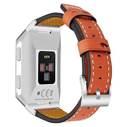 Correa para Fitbit Ionic Cuero,AnGolf Fitbit Ionic Correa Cuero Smart Watch Band Ajustable Reemplazo Correa con Metal Clásico Pulsera Hebilla Muñeca Correa para Fitbit Ionic Fitness Accesorios,naranja