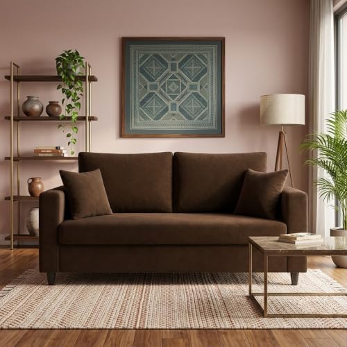 Image of FURNY Luxury Conva 2 Seater Sofa Set for Living Room |Soft Suede Fabric Upholstered | Modern Comfortable Couch for Home Office & Drawing Room | Dark Brown