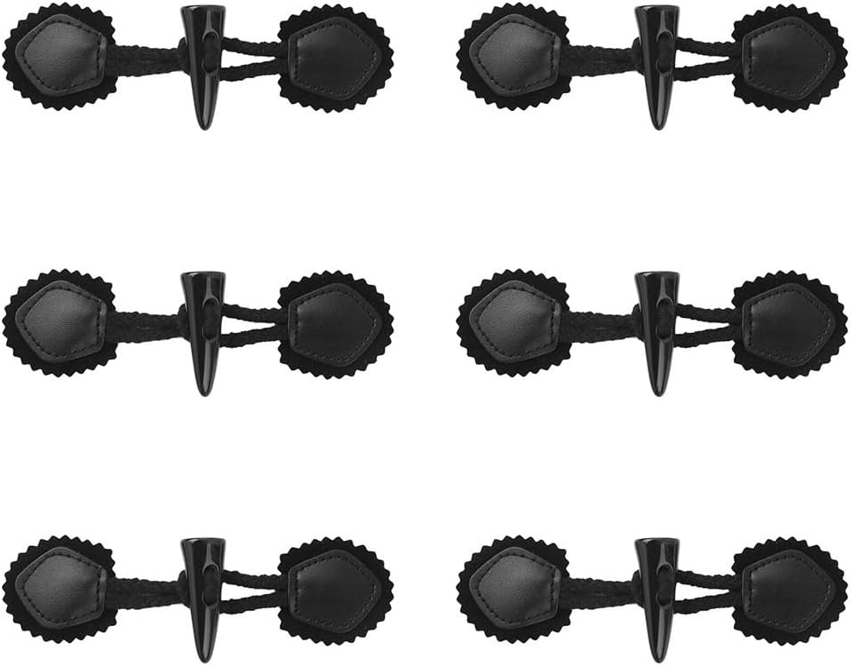 JKJF Pu Leather Sew-On Toggles Closures with Resin Horn Button Vintage Sew-on Toggles for Coat Cape Jacket Windbreaker Sweater Clothing Buttons Replacement Kit - 6 Sets Black