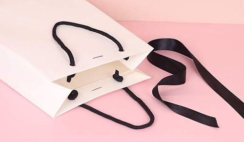 Miniatura 5 de PAPERIST 12 bolsas de regalo Elegance con lazo de satén, bolsa de regalo gruesa resistente y duradera, bolsa de regalo blanca con asa negra y cinta