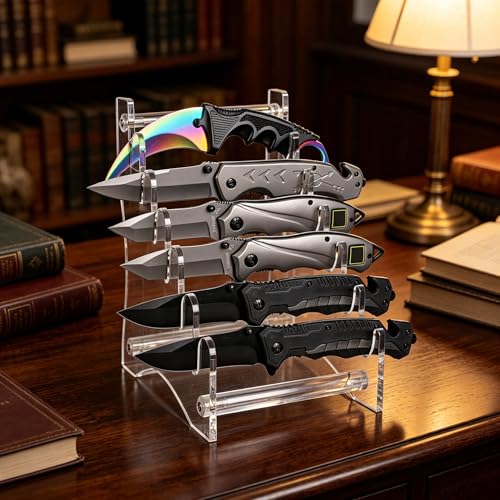 Image of WANLIAN Pocket Knife Display Stand, Knife Holder, Knife Collection Display Stand, for pocket knife organizer& Display hut home decoration (transparent)