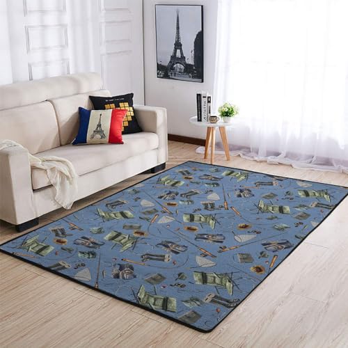 Tapete decorativo rectangular azul con diseño floral miniatura 1