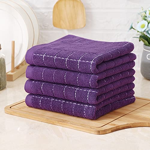 Homaxy 100% Cotton Terry Kitchen Towels(Purple, 13 X 28 Inches), Checkered Designed, Soft And Super Absorbent Dish Towels, 4 Pack #TOP7